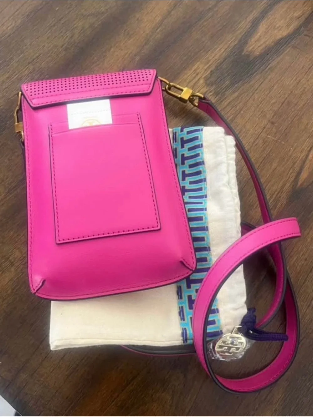 Tory Burch Hot Pink Perforated Crossbody Bag small perfect for cell and wallet